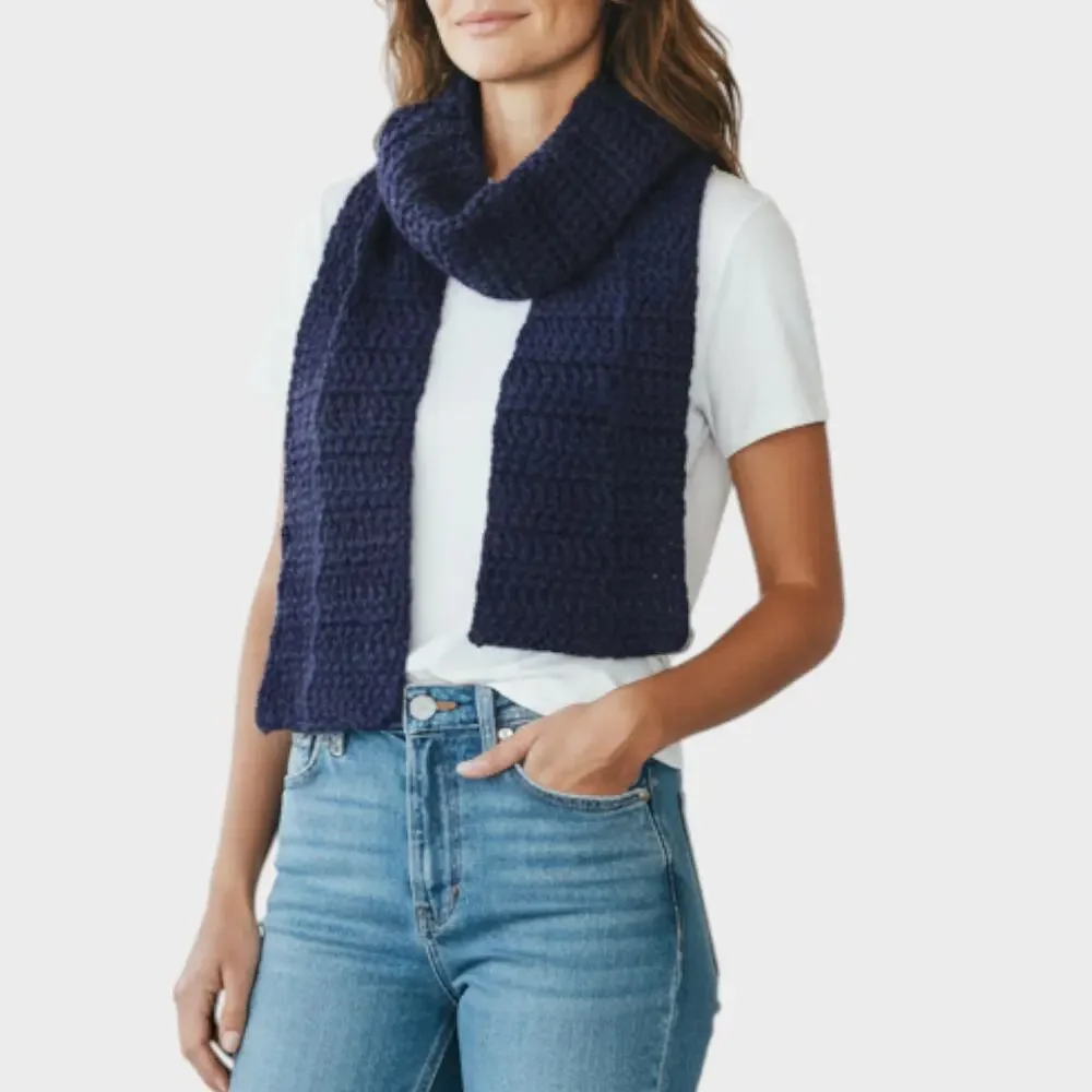 Handmade Crochet Navy Blue Rectangle Unisex Scarf 7